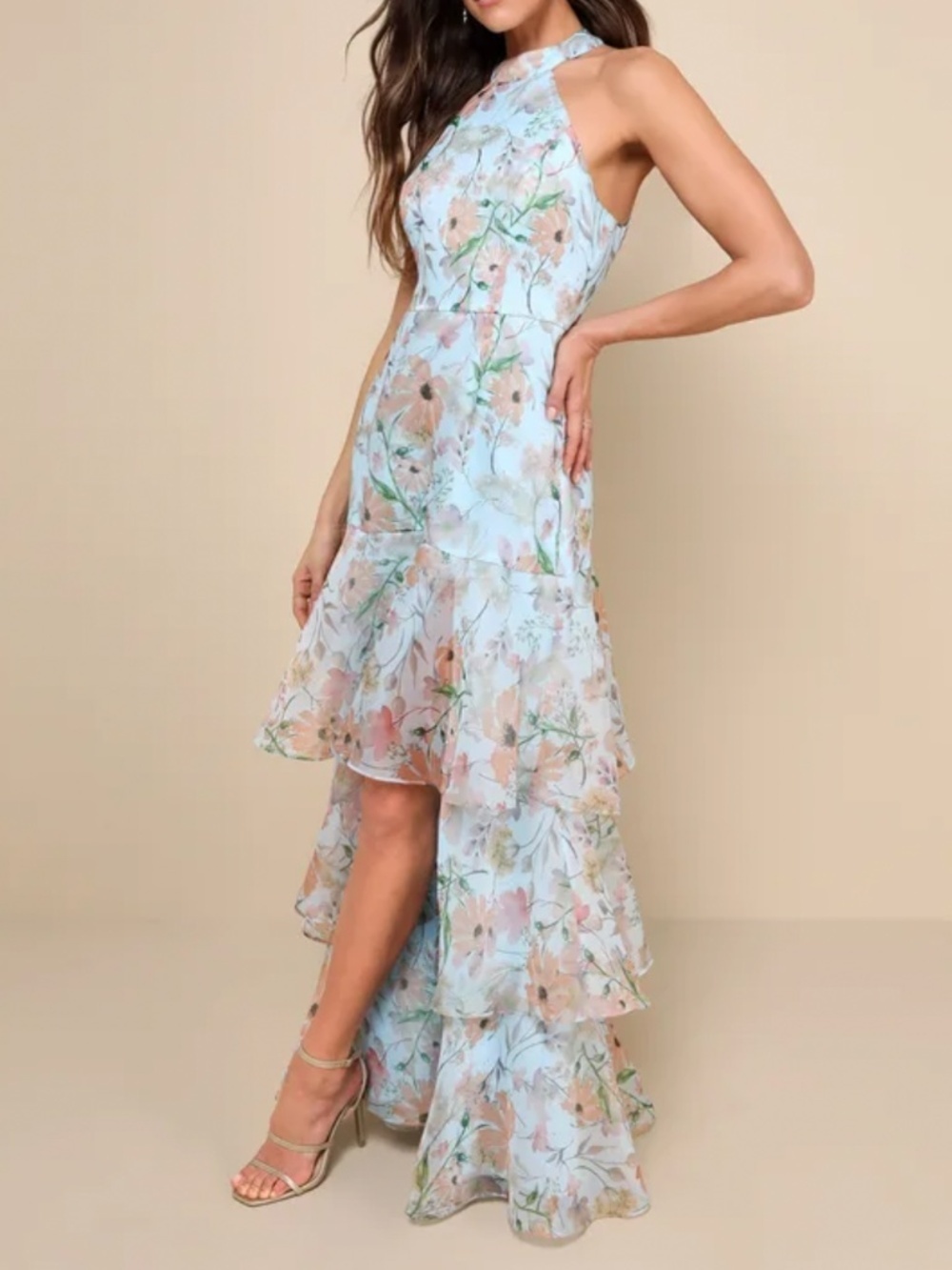 Lulus Forever Exceptional Floral Halter Maxi Dress Organza XS Boho Floral NWT